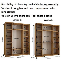 Abiks Meble Armoire DAVOS 5 À Portes Coulissantes 235,2/200/45 3 Portes pas cher