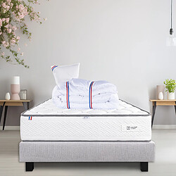 LUXURY LITERIE Ensemble matelas Iris 90x190 cm + sommier gris ep20cm + oreiller + couette