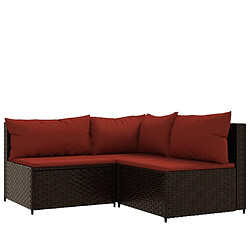 vidaXL Salon de jardin 3 pcs avec coussins marron résine tressée