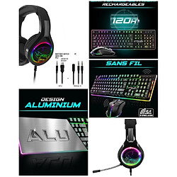 Spirit of Gamer CLAVIER semi mécanique Noir sans fil WIRELESS RGB PRO + SOURIS sans fil RF 2.4 GHz RGB Rainbow 4800dpi + Casque Gamer Multiplateform 