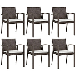 vidaXL Chaises de jardin coussins lot de 6 marron 56,5x57x83 cm rotin