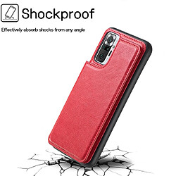 Coque en TPU + PU hybride avec béquille et porte-cartes rouge pour votre Xiaomi Redmi Note 10 Pro