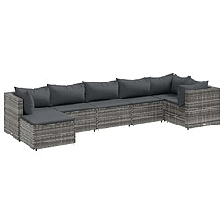 vidaXL Salon de jardin 7 pcs avec coussins Gris Résine tressée