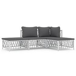 vidaXL Salon de jardin 4 pcs avec coussins blanc acier