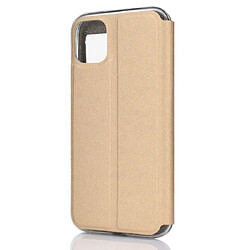 Avis Wewoo Coque Pour iPhone 11 Texture mate Support horizontal téléphone mobile Étui portable Fenêtre avec identification de l'appelant et bouton en métal Faites coulisser déverrouiller Or