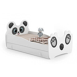 Kobi Lit simple enfant - motif panda 140x70cm + tiroir de rangement - avec matelas