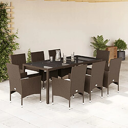 vidaXL Ensemble à manger de jardin et coussins 9pcs marron rotin verre