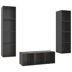 vidaXL Ensemble de meubles TV 3 pcs Gris brillant Bois d'ingénierie