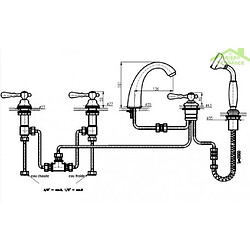 Rav Mélangeur baignoire rétro ROMANTIQUE 5 trous en cristal en chrome, laiton ou or