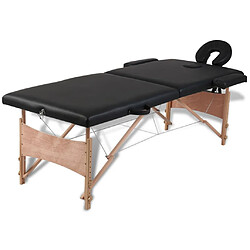 vidaXL Table de massage pliable Noir 2 zones avec cadre en bois