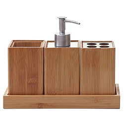 Mendler Set de salle de bains, 4 pièces HWC-B85, accessoires de bain, distributeur de savon, bambou