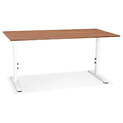 Alterego Bureau réglable en hauteur 'OSMOSE' en bois Noyer et métal blanc - 160x80 cm