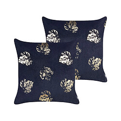 Beliani Lot de 2 coussins GOLDENROD Velours 45 x 45 cm Motif de plante Noir