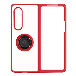 Avizar Coque Samsung Galaxy Z Fold 3 Bi-matière Bague Métallique Support Vidéo Rouge