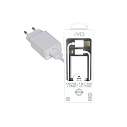 Jaym Pack Chargeur Secteur 1 USB 2.4A - 1,5 mètres + Câble USB vers Lightning S - Collection POP - Blanc