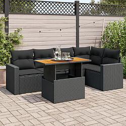 vidaXL Salon de jardin 6 pcs avec coussins noir résine tressée