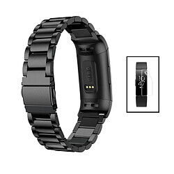 PHONECARE Kit Bracelet Acier Stainless Lux + Outil + Film de Gel Full Cover pour Fitbit Inspire 2 - Noir / Transparent