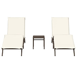 Avis vidaXL Chaises longues lot de 2 avec table marron résine tressée