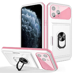 Coque en TPU + acrylique anti-rayures avec béquille rotative et porte-carte blanc/rose pour votre iPhone 11 Pro 5.8 pouces