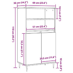 vidaXL Buffet haut chêne artisanal 60x36x110 cm bois d'ingénierie pas cher