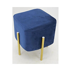 Aubry Gaspard Tabouret carré pied doré Gatsby velours bleu.