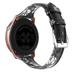 Bracelet en cuir véritable 22 mm, noir/gris fleur pour votre Samsung Galaxy Watch3 45mm/Huawei Watch GT 2 Pro