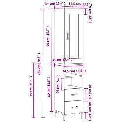 vidaXL Buffet haut Blanc 34,5x34x180 cm Bois d'ingénierie pas cher