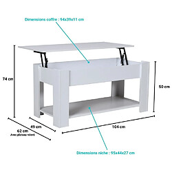 Acheter Le Quai Des Affaires Table basse plateau relevable UTAH 100x50cm / Blanc