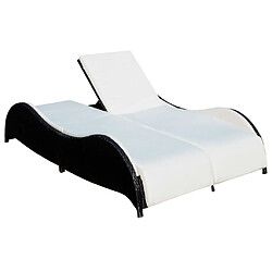 Maison Chic Chaise longue double avec coussin | Bain de soleil Relax | Transat Résine tressée Noir -GKD13666