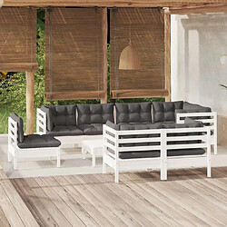 Maison Chic Salon de jardin 9 pcs + coussins - Mobilier/Meubles de jardin - Table et chaises d'extérieur blanc bois de pin massif -MN34434