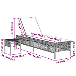 vidaXL Chaises longues lot de 2 avec table noir résine tressée pas cher