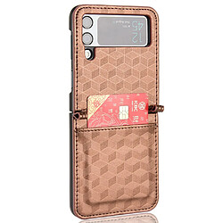 Coque en TPU + PU motif losange avec porte-carte marron pour votre Samsung Galaxy Z Flip3 5G