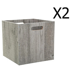 Lot de 2 Boites de rangement en bois Gris - L. 30.5 x P. 30.5 x H. 30.5 cm -PEGANE-