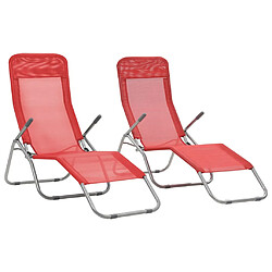 Maison Chic Lot de 2 Chaises longues pliables | Bain de soleil Relax | Transat Textilène Rouge -GKD89737