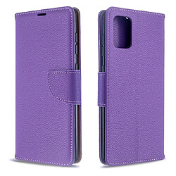 Wewoo Housse Coque Pour Galaxy A71 Litchi Texture Pure Color Horizontal Flip en cuir PU avec support et fentes cartes et portefeuille et lanière violet