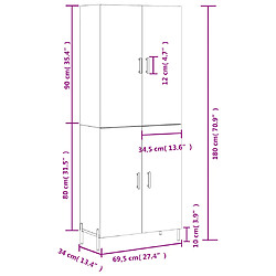 vidaXL Buffet haut Chêne marron 69,5x34x180 cm Bois d'ingénierie pas cher