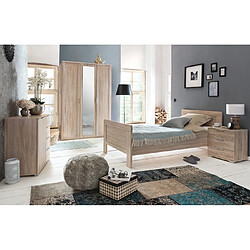 Pegane Chambre à coucher complète enfant (lit 90x200cm + chevet + armoire + commode) coloris imitation chêne