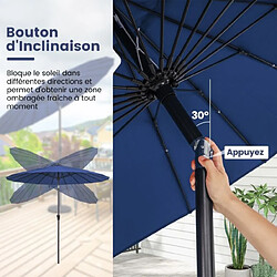 Acheter Helloshop26 Parasol de terrasse rond de 265 cm parasol avec 18 baleines en fibre de verre inclinaison à bouton-poussoir manivelle toile résistante bleu 20_0009006