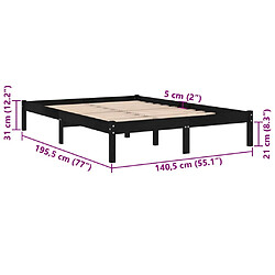 vidaXL Cadre de lit sans matelas noir bois massif pas cher