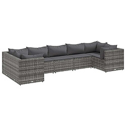 vidaXL Salon de jardin 7 pcs avec coussins Gris Résine tressée