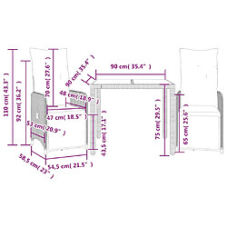 vidaXL Ensemble de bistro de jardin 3 pcs coussins marron poly rotin pas cher