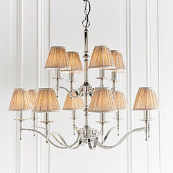 Interiors 1900 Suspension 12 ampoules Stanford, nickel, abat-jour beiges