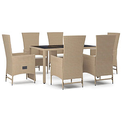 Ensemble salle à manger de jardin 7 pcs,Table et chaise à dîner d'extérieur beige poly rotin -MN76994