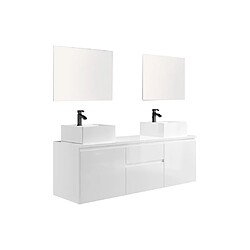 Avis Vente-Unique Meuble de salle de bain suspendu avec double vasque et miroirs - Blanc - 150 cm - JIMENA II