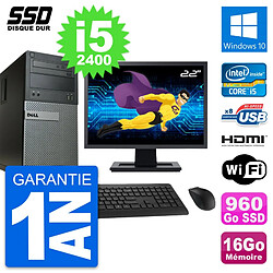 PC Tour Dell 390 MT Ecran 22" i5-2400 RAM 16Go SSD 960Go HDMI Windows 10 Wifi - Occasion