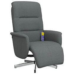 vidaXL Fauteuil inclinable de massage et repose-pieds gris foncé tissu