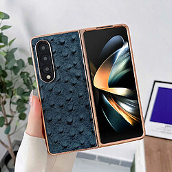 Coque en TPU + cuir véritable électroplaqué, texture autruche pour votre Samsung Galaxy Z Fold4 5G - bleu