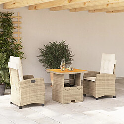 vidaXL Ensemble à manger de jardin et coussins 3 pcs Beige poly rotin