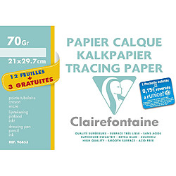 Clairefontaine 196854AMZC- Un lot de 2 pochettes 15 feuilles (12 + 3 gratuites) 21x29,7 cm comprenant une pochette Millimétré 90g et une pochette Calque 70/75g