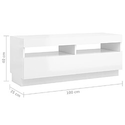 vidaXL Meuble TV avec lumières LED blanc brillant 100x35x40 cm pas cher